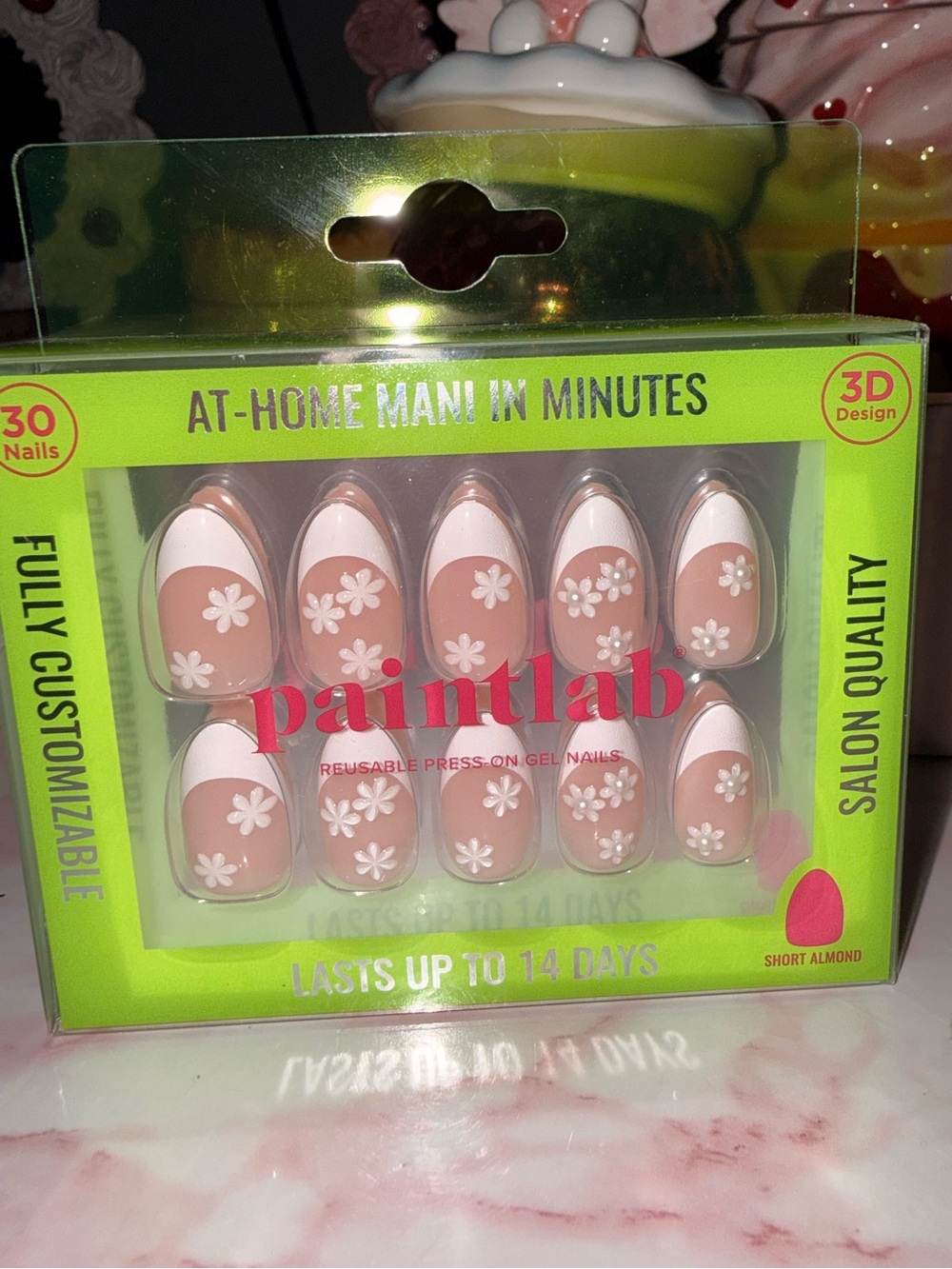 Paintlab Pink Floral Reusable Press-On Gel Nails - Short Almond